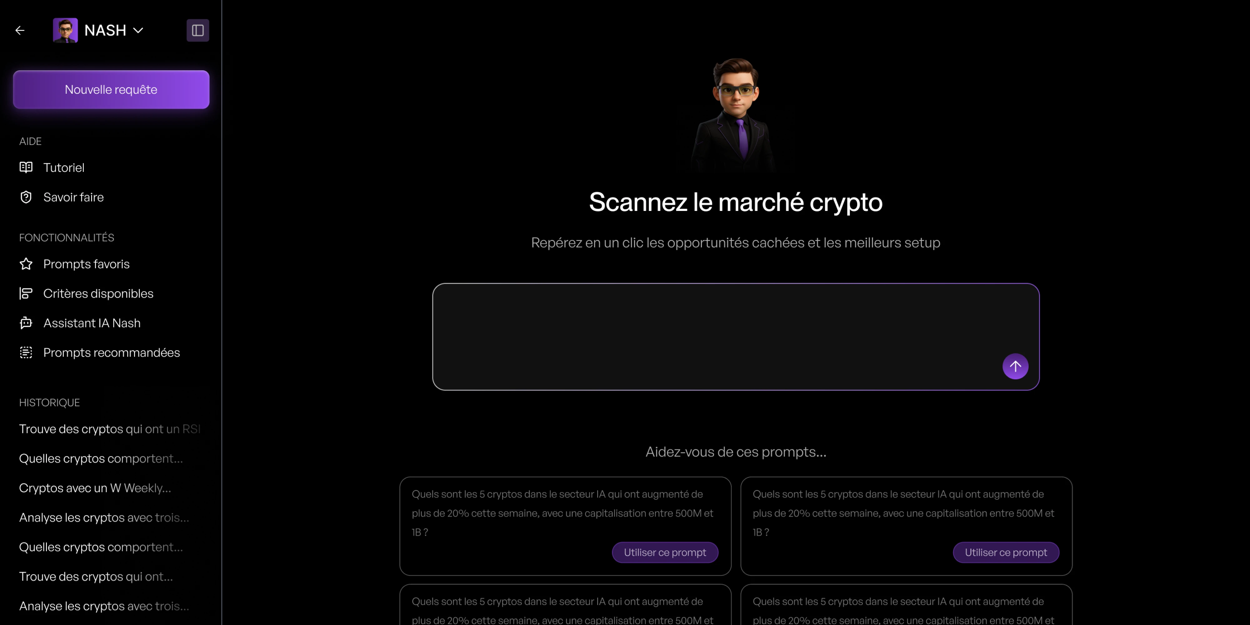 Visual representation for tip: Nash scans the crypto market in real-time to detect the best opportunities according to your criteria.