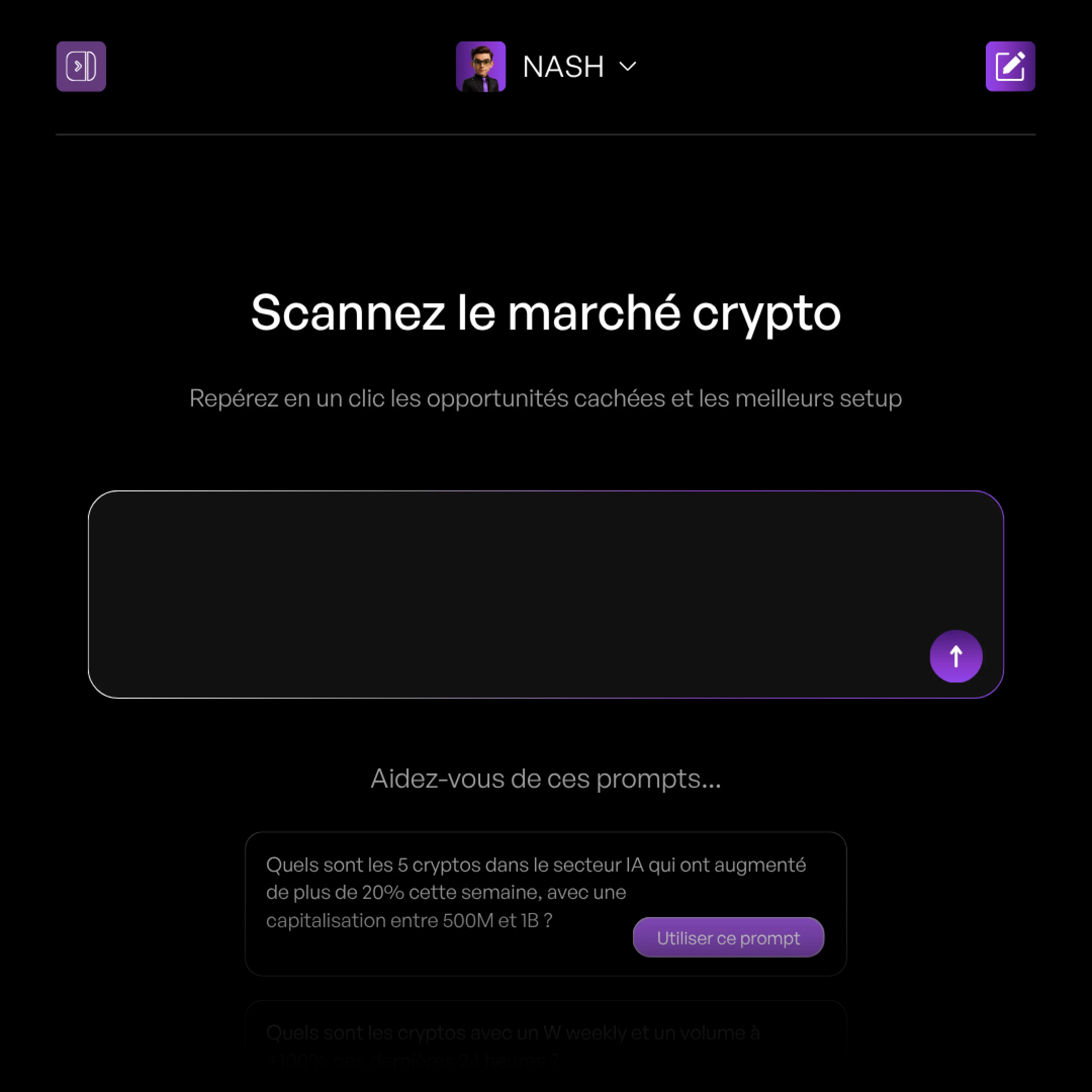 Visual representation for tip: Nash scans the crypto market in real-time to detect the best opportunities according to your criteria.