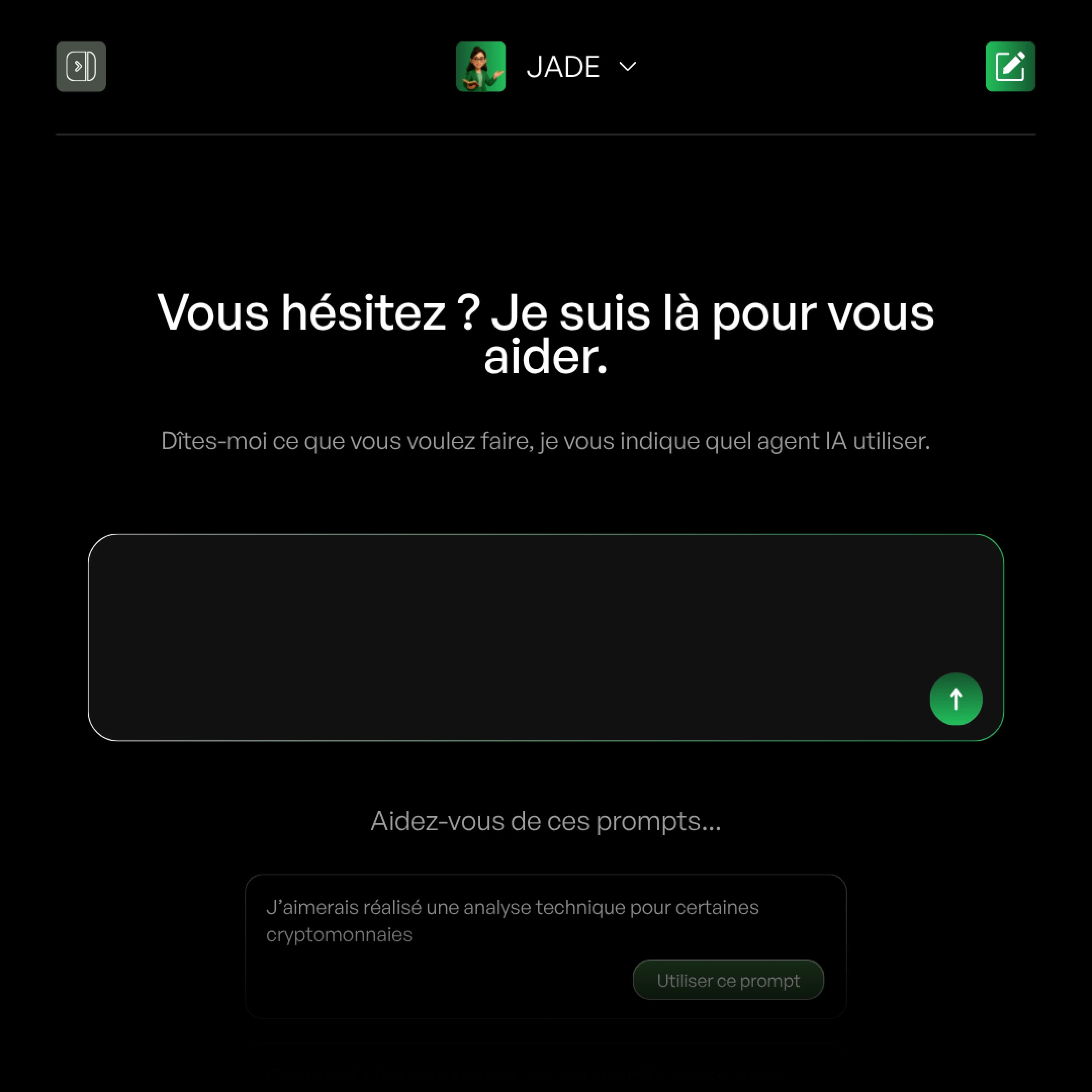 Visual representation for tip: Jade instantly guides you to the right agent based on your needs.